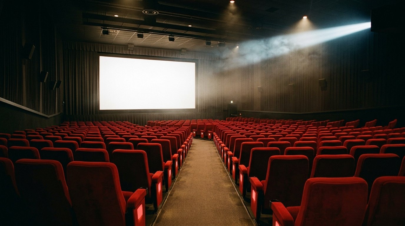 Empty cinema auditorium before a screening — Spider-Man Brand New Day releases 31 July 2026