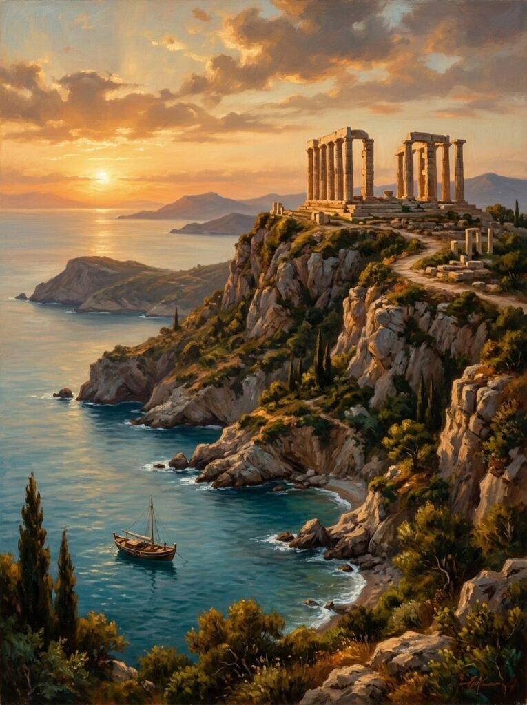 Island coastline with Greek ruins 202607191443