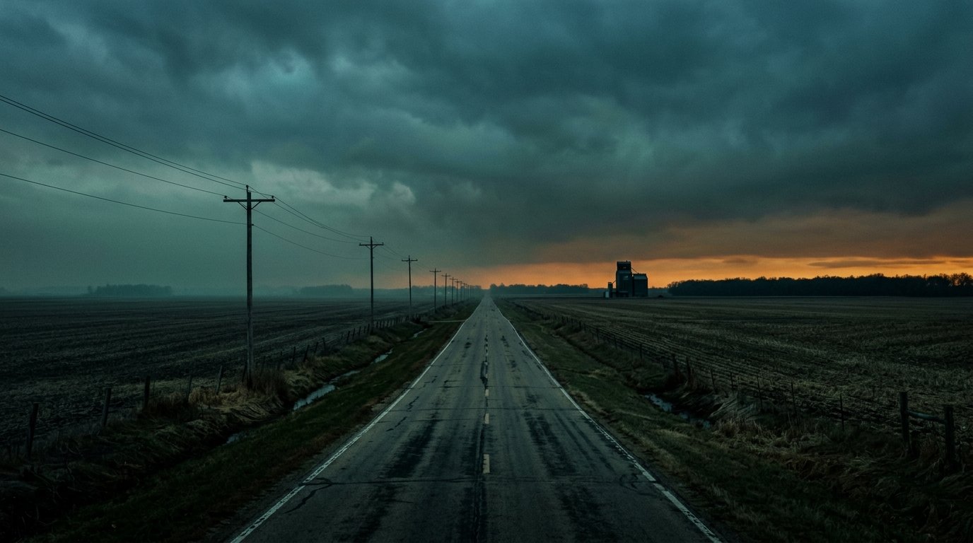 Rural Midwestern setting reflecting the Lanterns HBO release schedule and Nebraska murder mystery