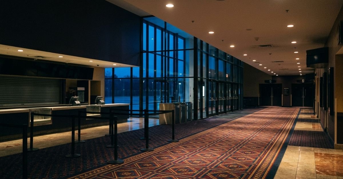 How box office numbers work — a cinema lobby after the last screening of the night